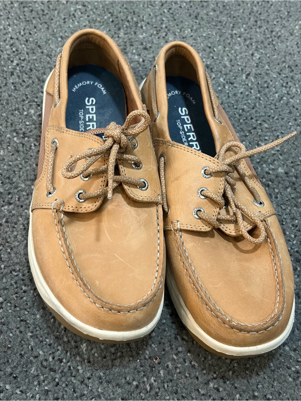 Sperry Men's Tan Leather Moc Toe Boat Shoes *some scuffs as shown*